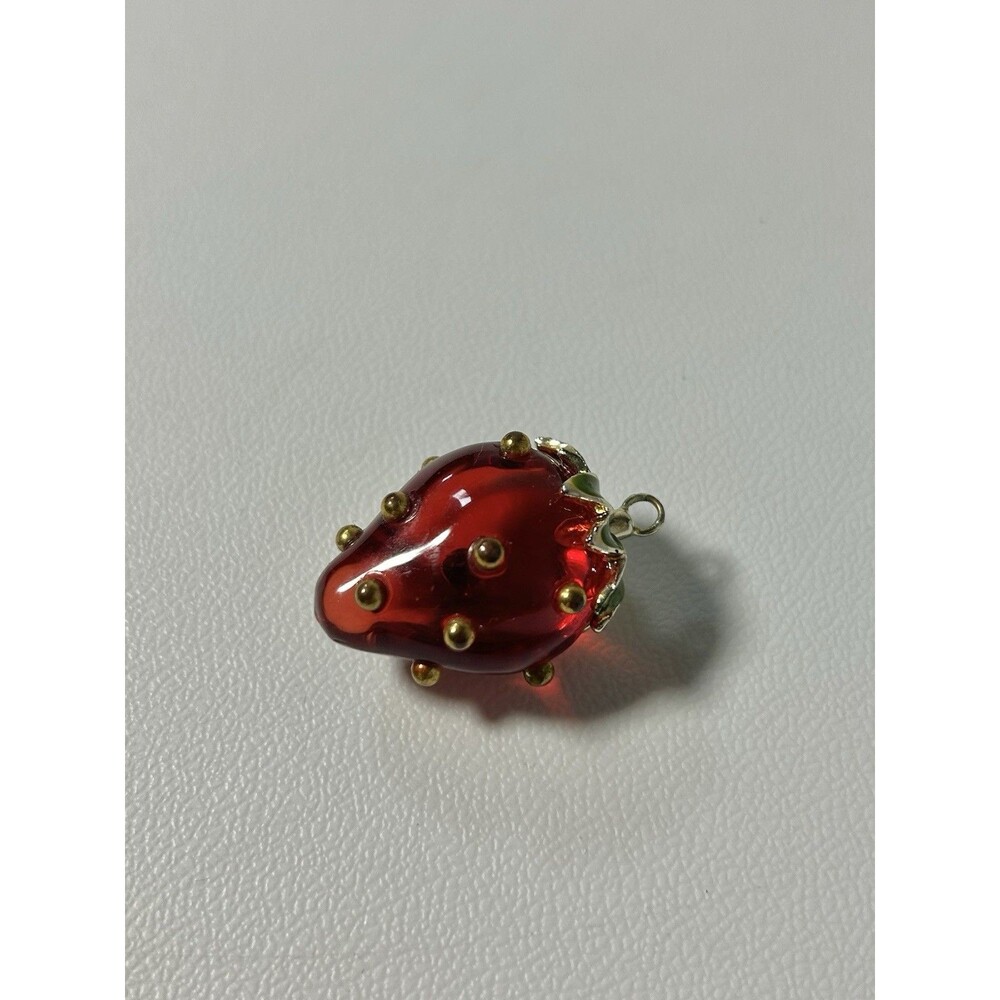 RARE Vintage KJL Kenneth Jay Lane Red Lucite Enamel STRAWBERRY Pendant